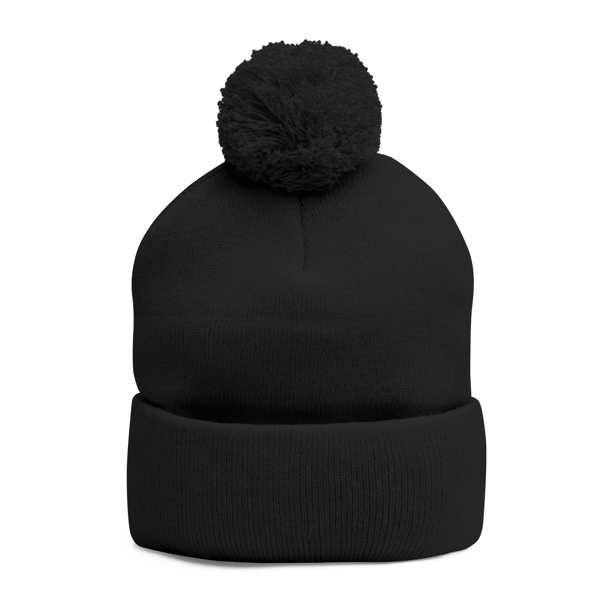Pom-Pom Beanie — Embroidered Fold-Over Knit Hat