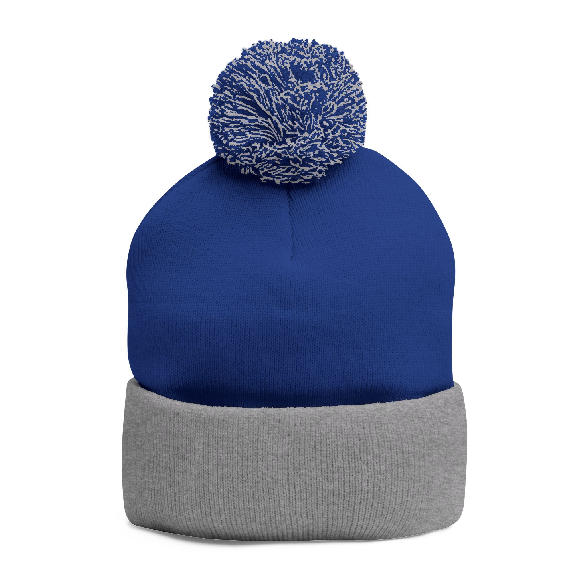 Pom-Pom Beanie — Embroidered Fold-Over Knit Hat