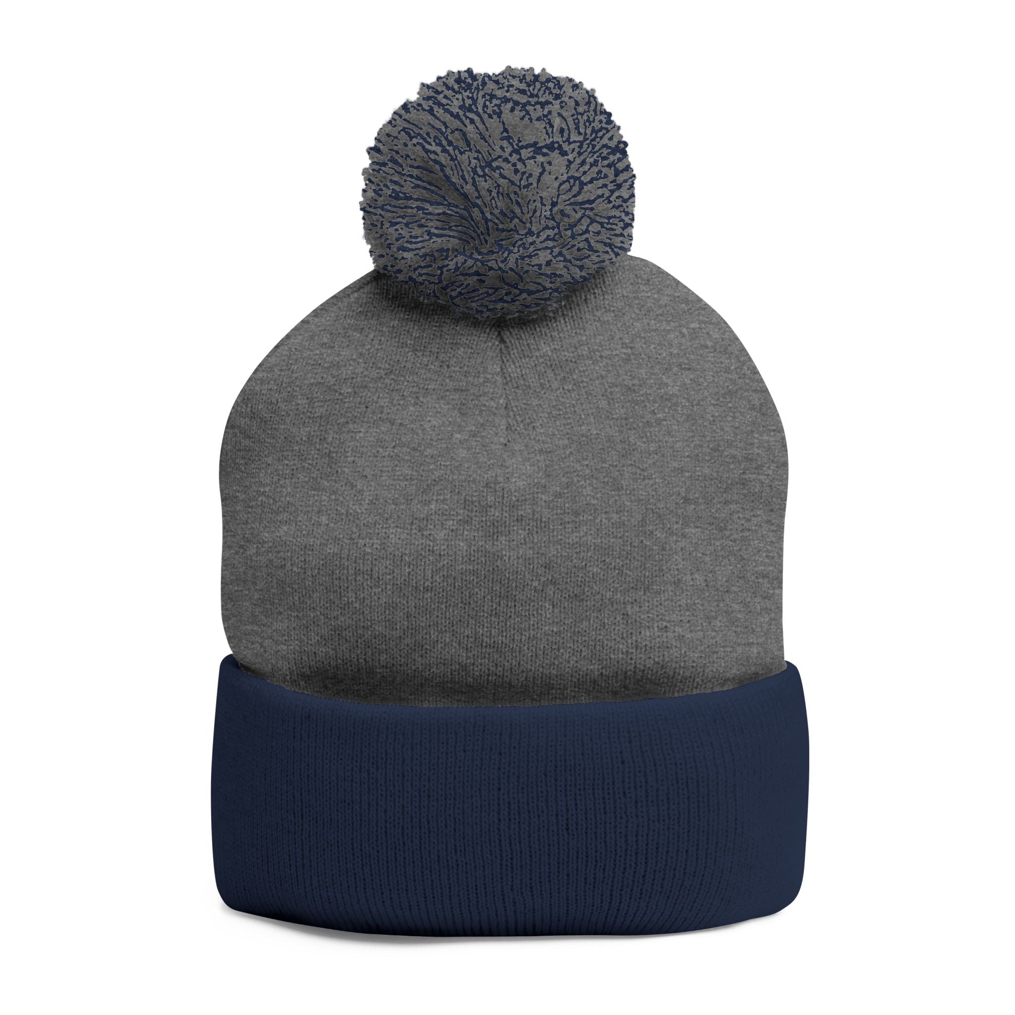 Pom-Pom Beanie — Embroidered Fold-Over Knit Hat
