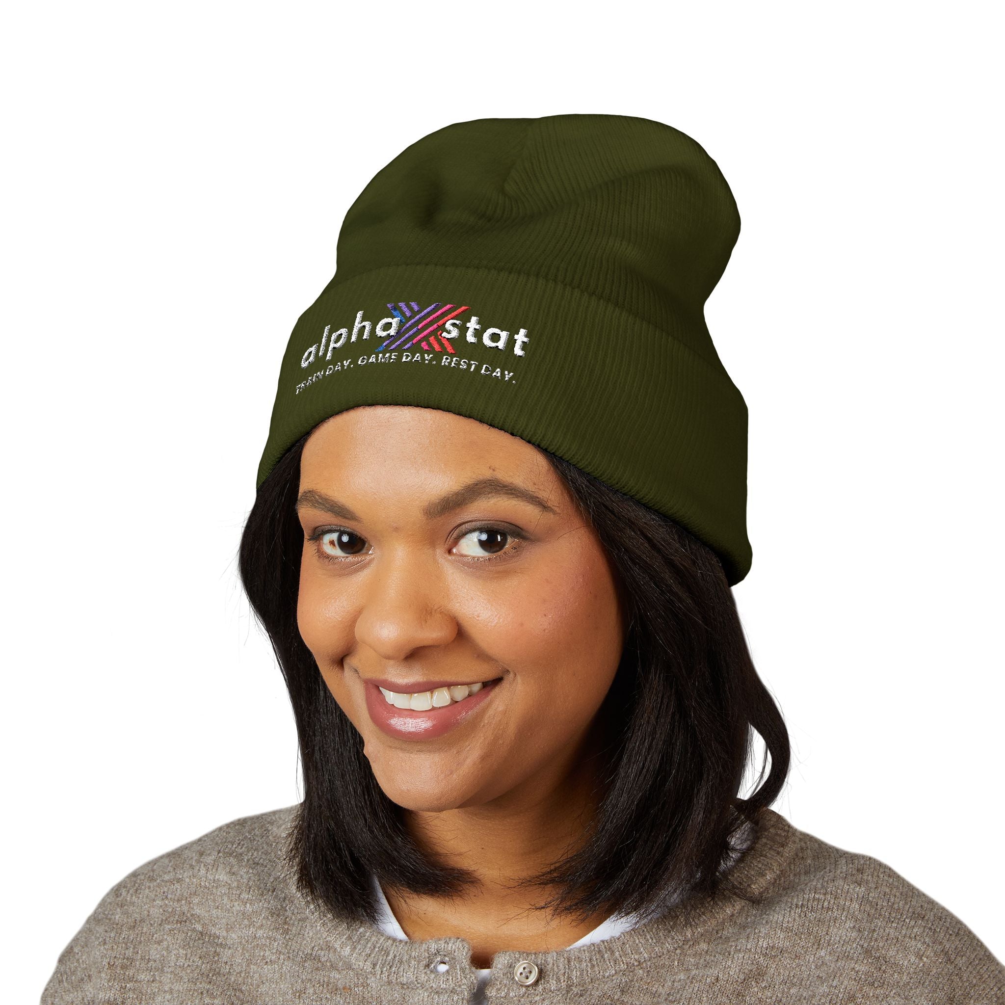 Alpha Stat Embroidered Cuffed Beanie – Bright Yellow Knit Hat