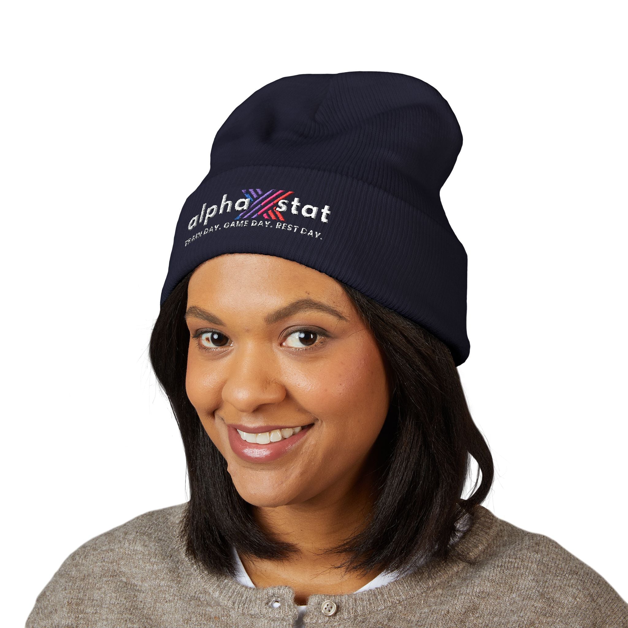 Alpha Stat Embroidered Cuffed Beanie – Bright Yellow Knit Hat