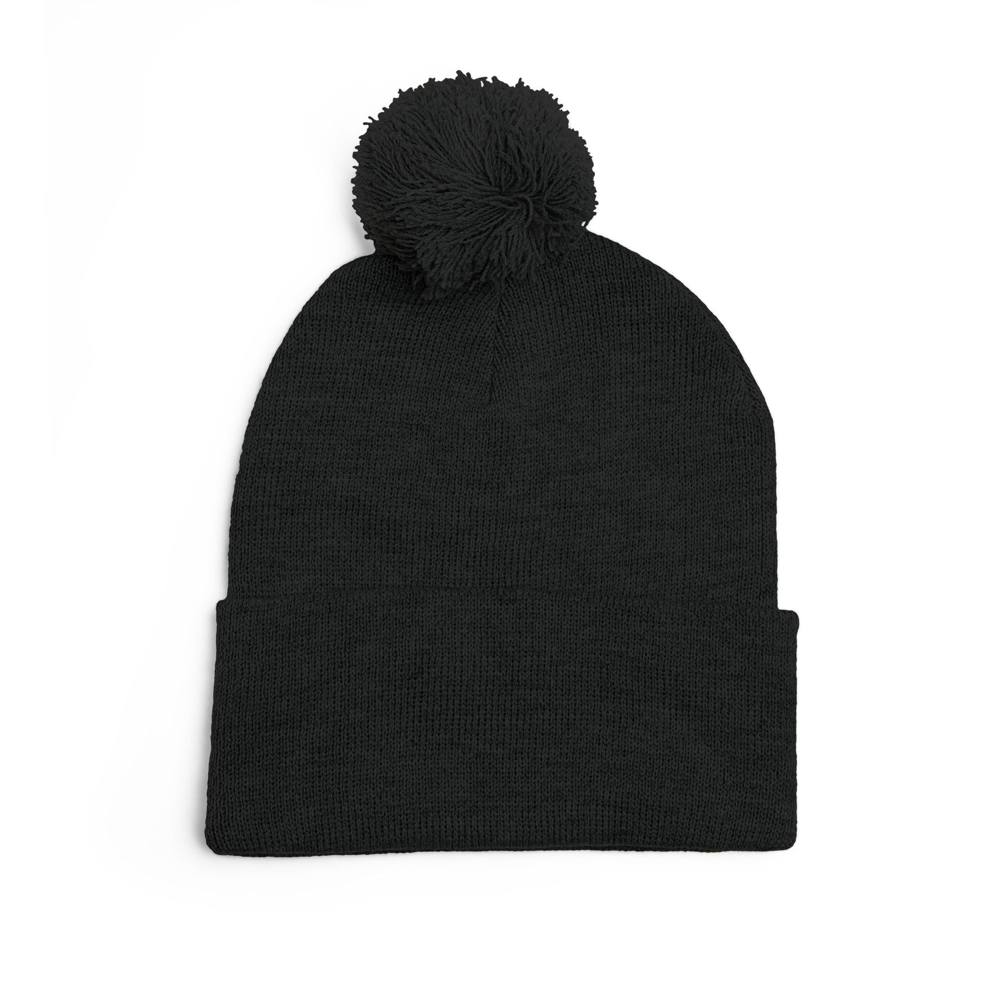 Pom-Pom Beanie — Embroidered Fold-Over Knit Hat