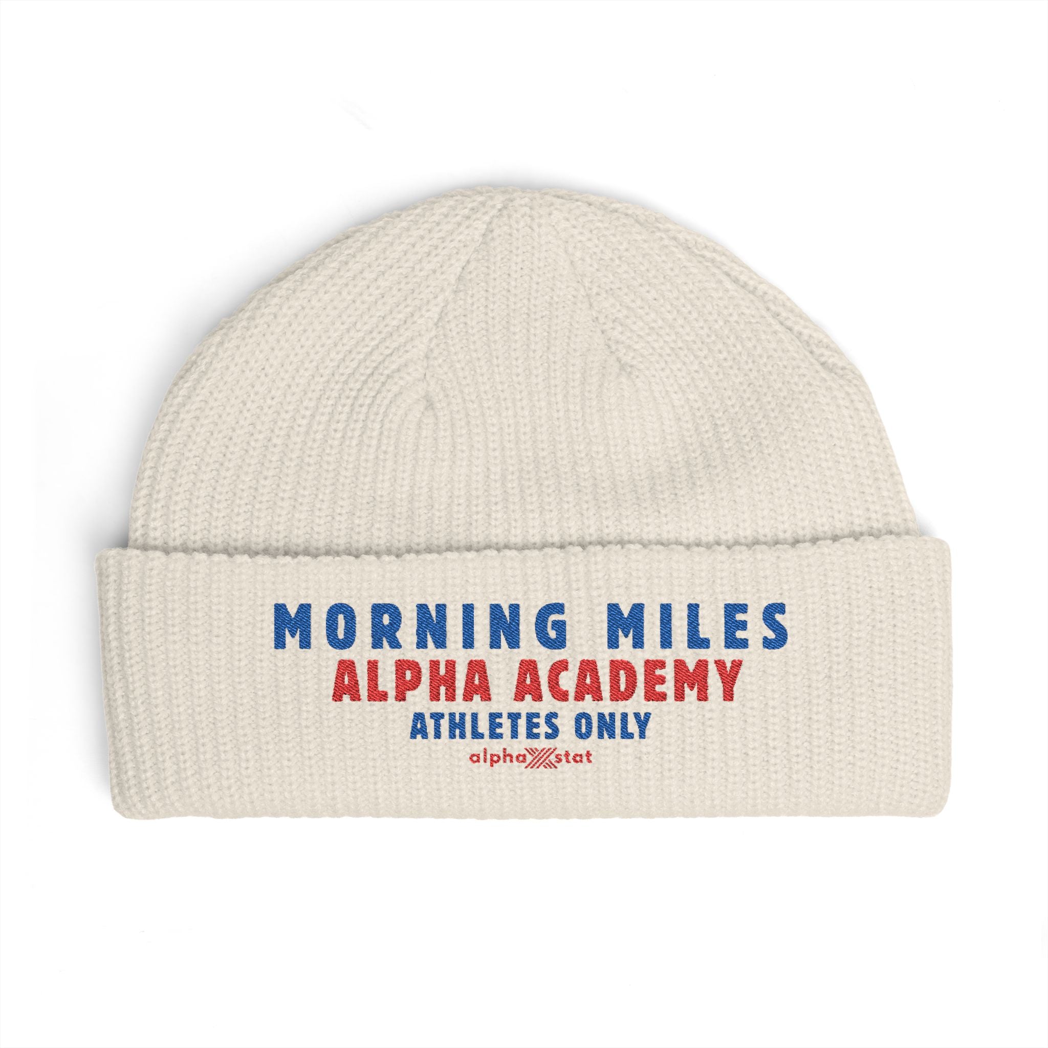 Cuff Beanie — "Morning Miles Alpha Academy" Embroidered Athletic Beanie