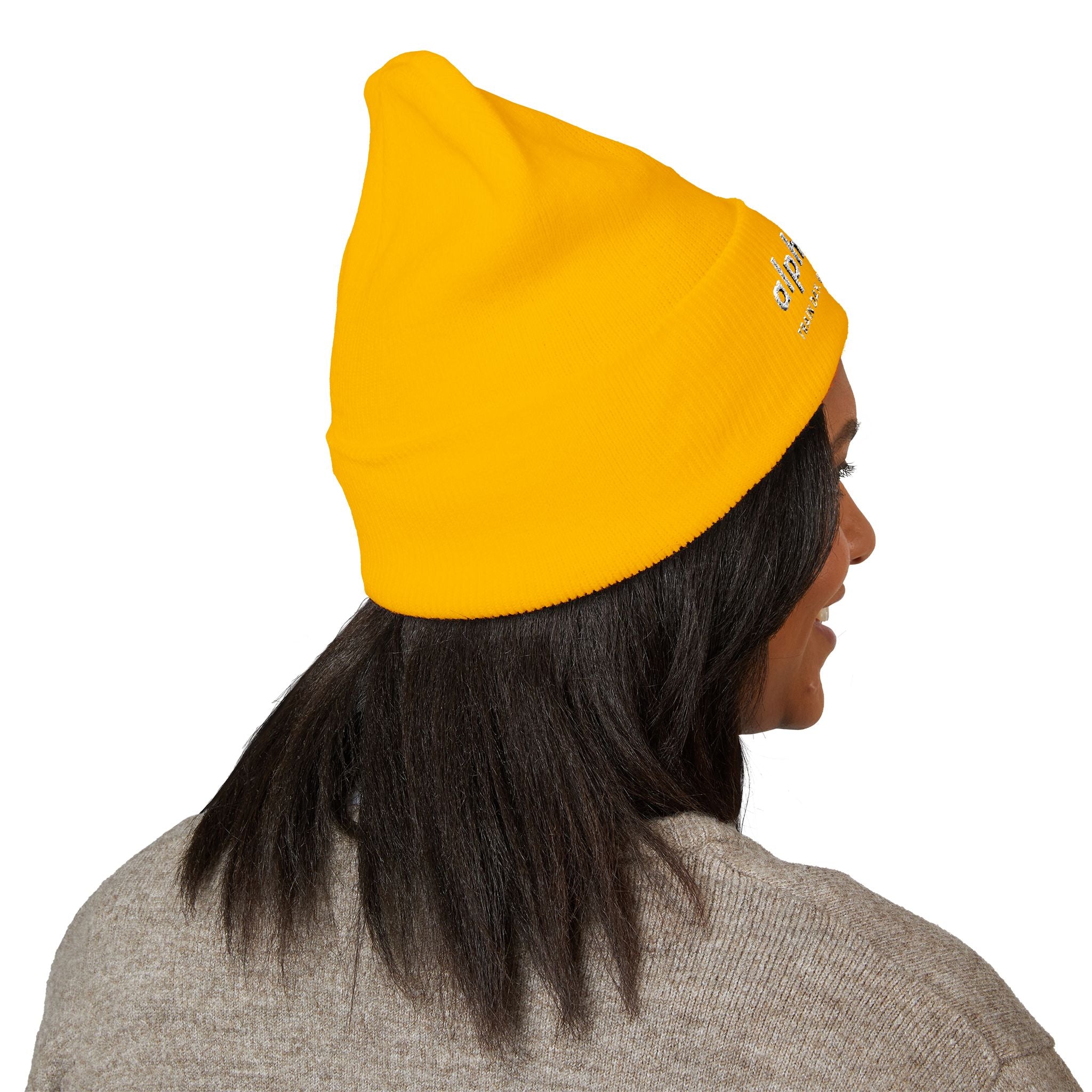 Alpha Stat Embroidered Cuffed Beanie – Bright Yellow Knit Hat