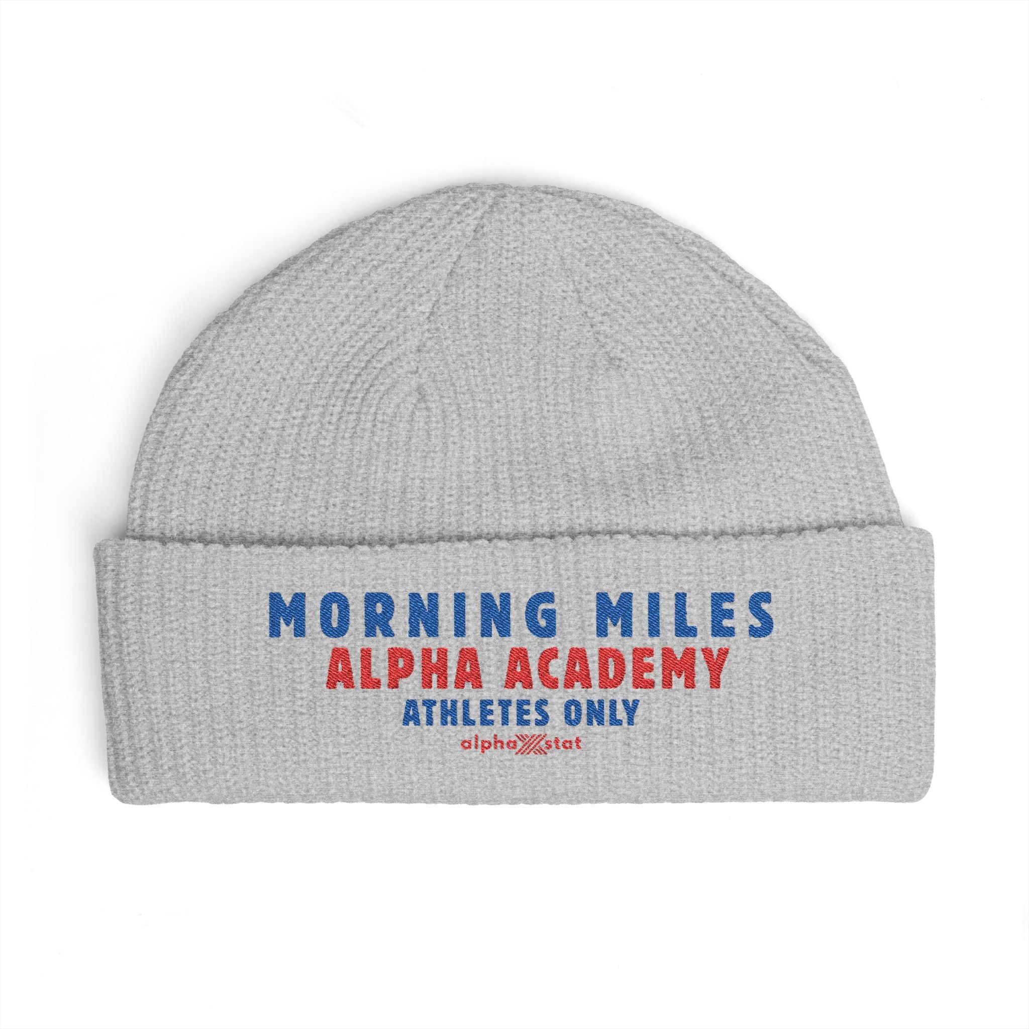 Cuff Beanie — "Morning Miles Alpha Academy" Embroidered Athletic Beanie