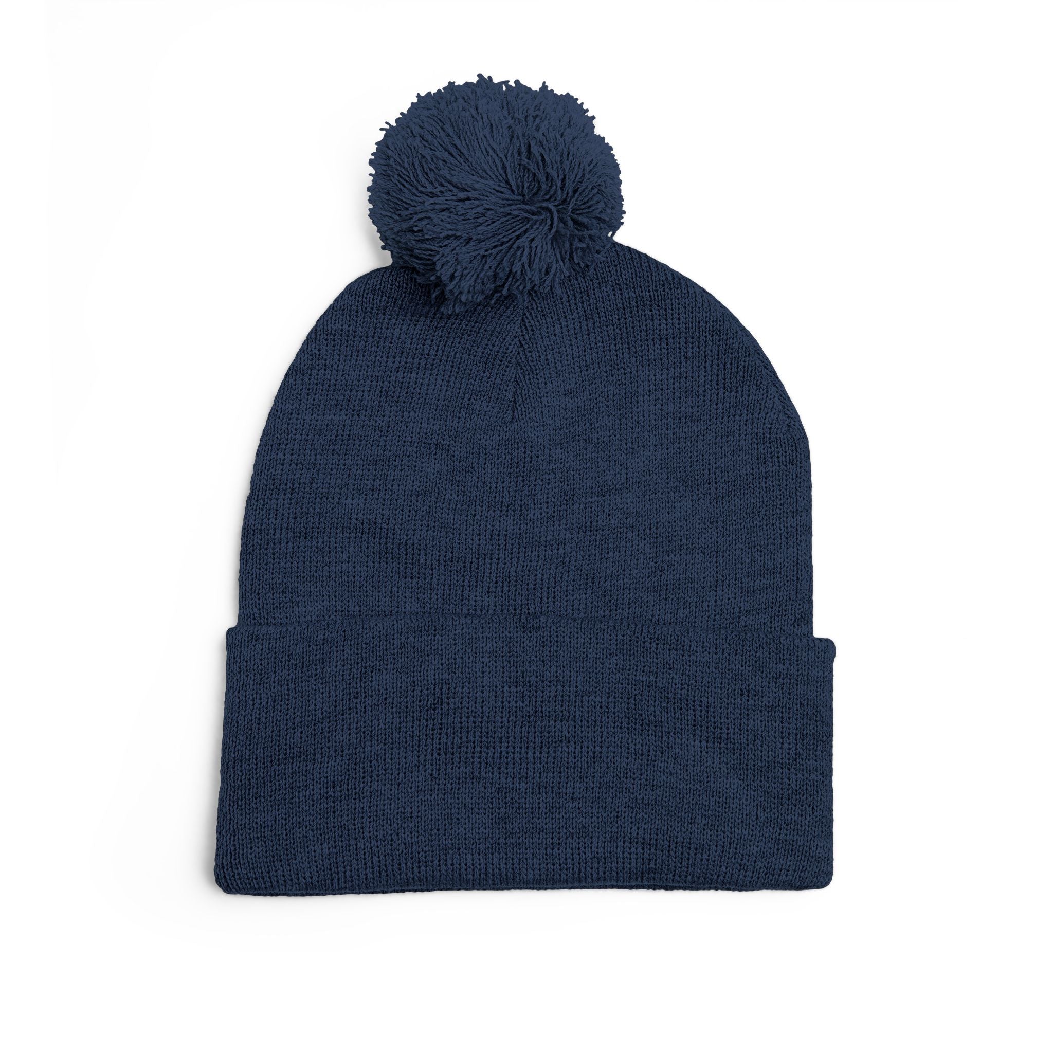 Pom-Pom Beanie — Embroidered Fold-Over Knit Hat