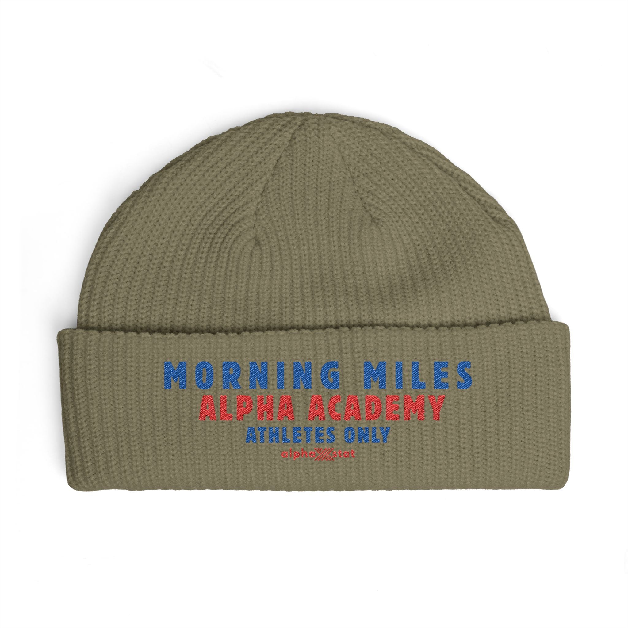 Cuff Beanie — "Morning Miles Alpha Academy" Embroidered Athletic Beanie