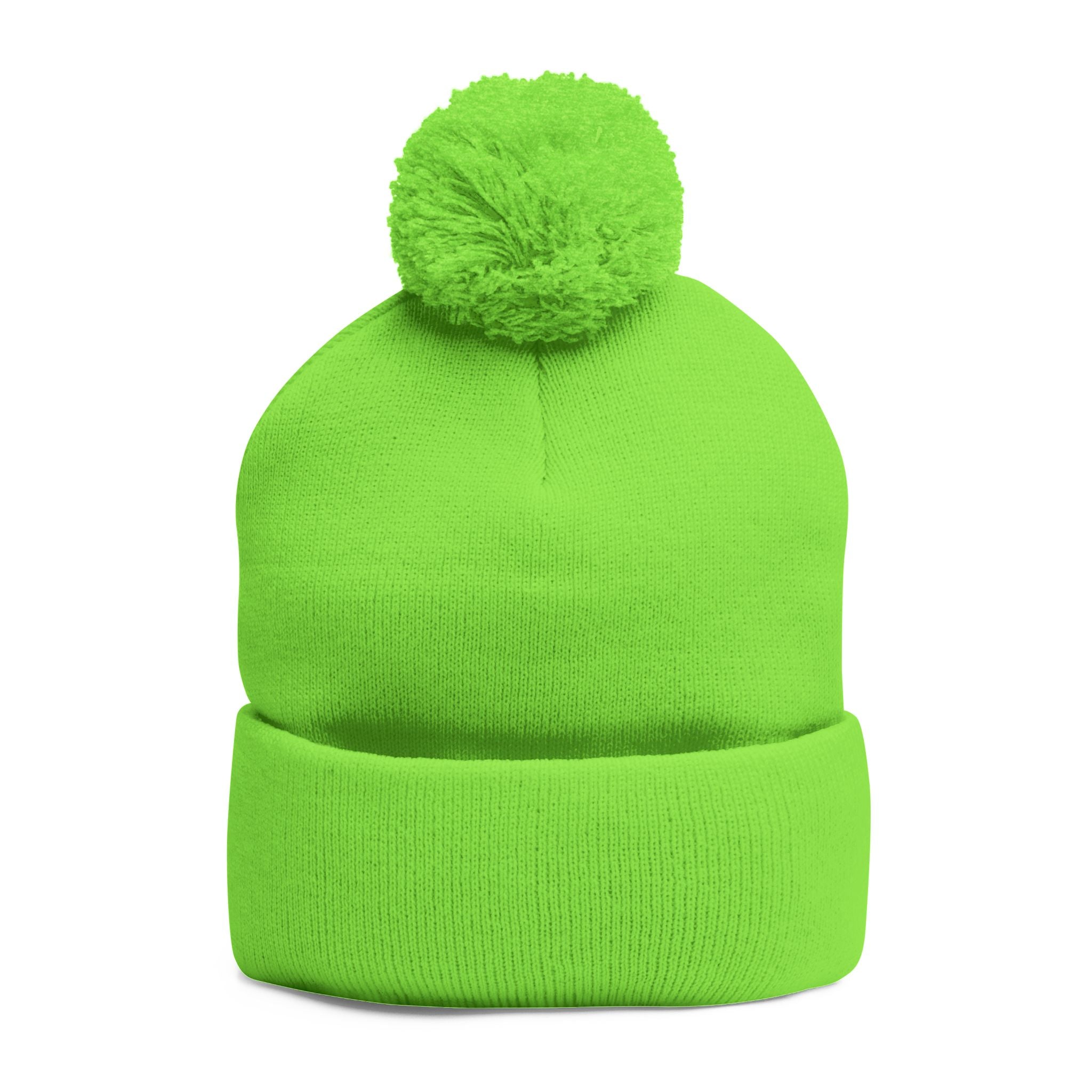 Pom-Pom Beanie — Embroidered Fold-Over Knit Hat