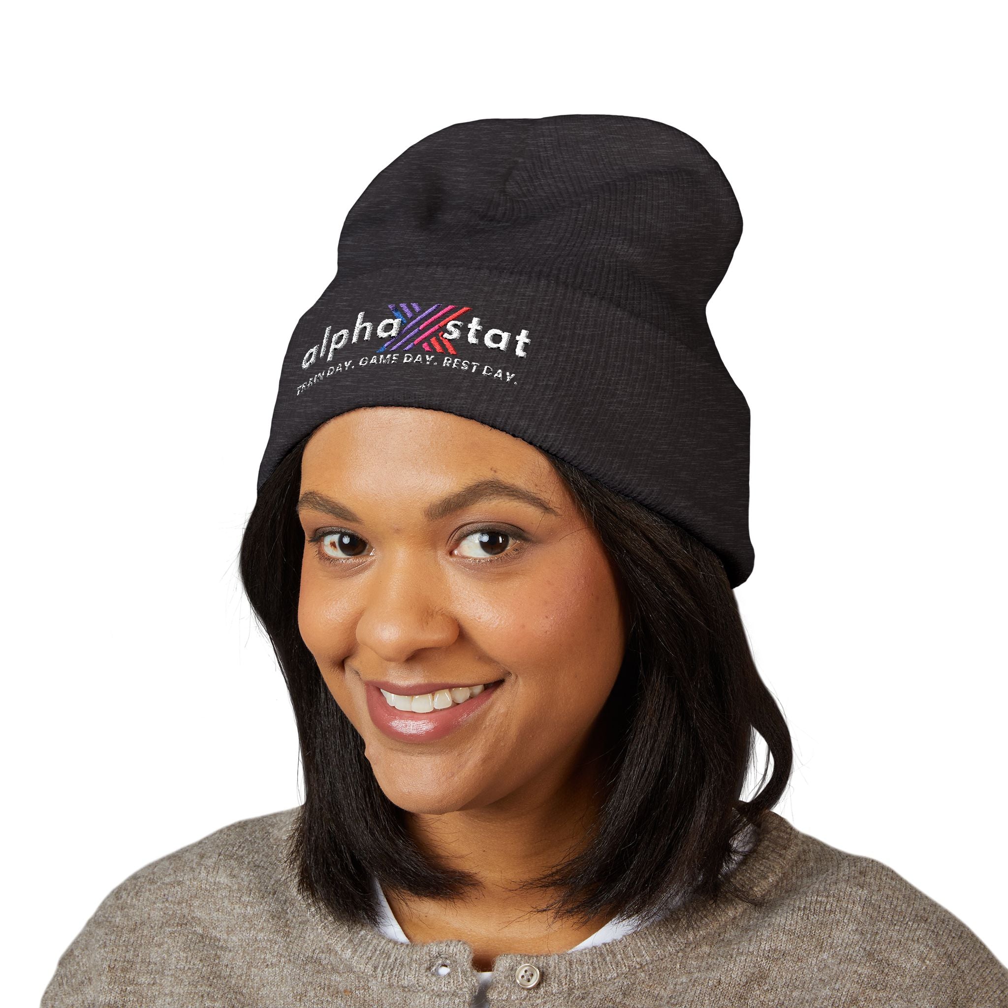 Alpha Stat Embroidered Cuffed Beanie – Bright Yellow Knit Hat