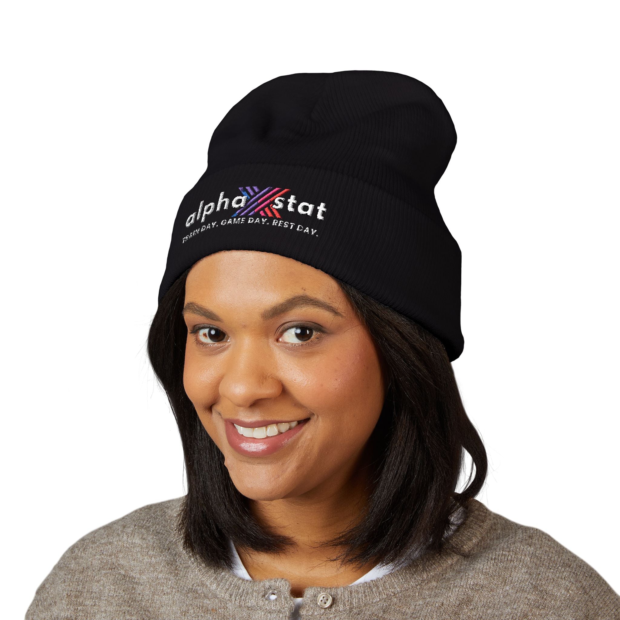 Alpha Stat Embroidered Cuffed Beanie – Bright Yellow Knit Hat