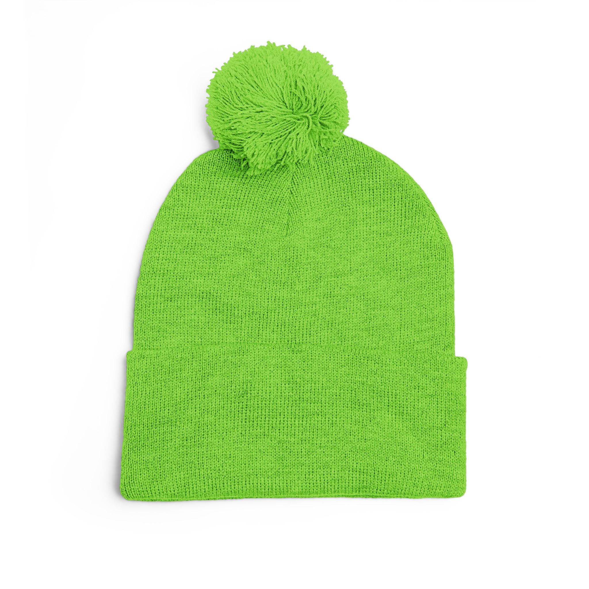 Pom-Pom Beanie — Embroidered Fold-Over Knit Hat