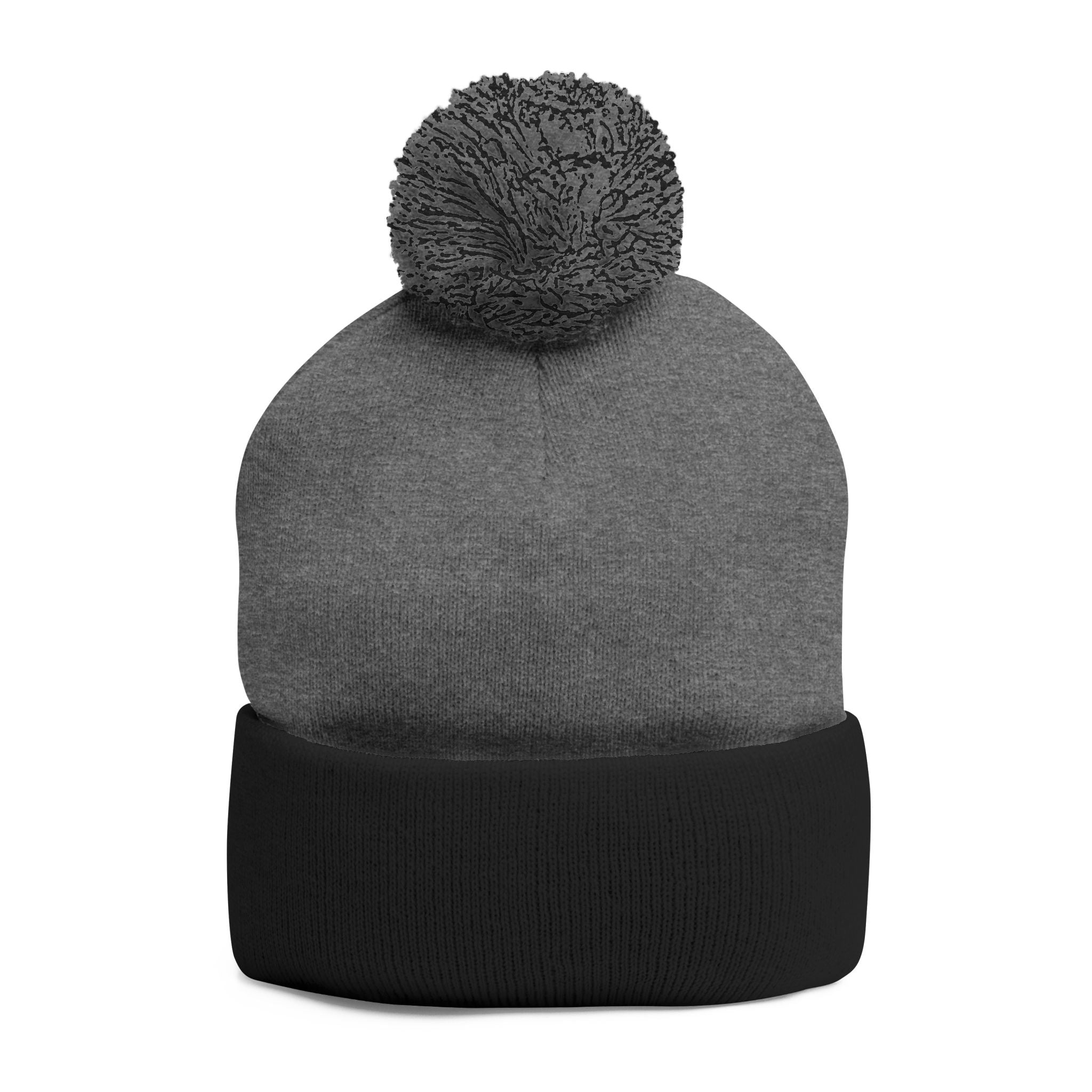 Pom-Pom Beanie — Embroidered Fold-Over Knit Hat
