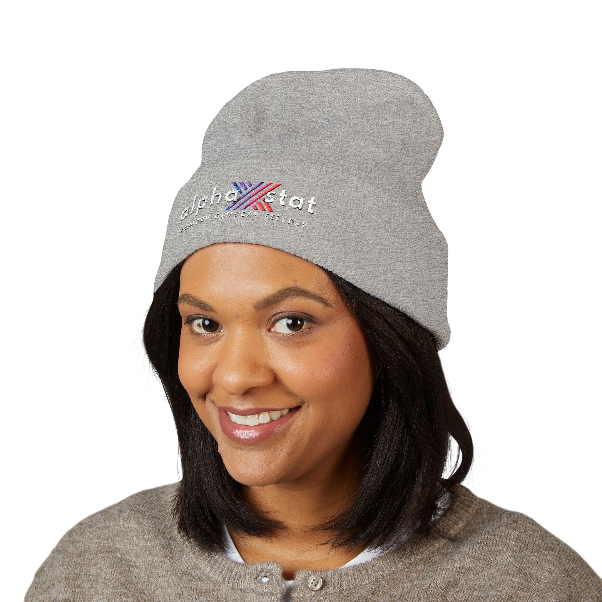 Alpha Stat Embroidered Cuffed Beanie – Bright Yellow Knit Hat