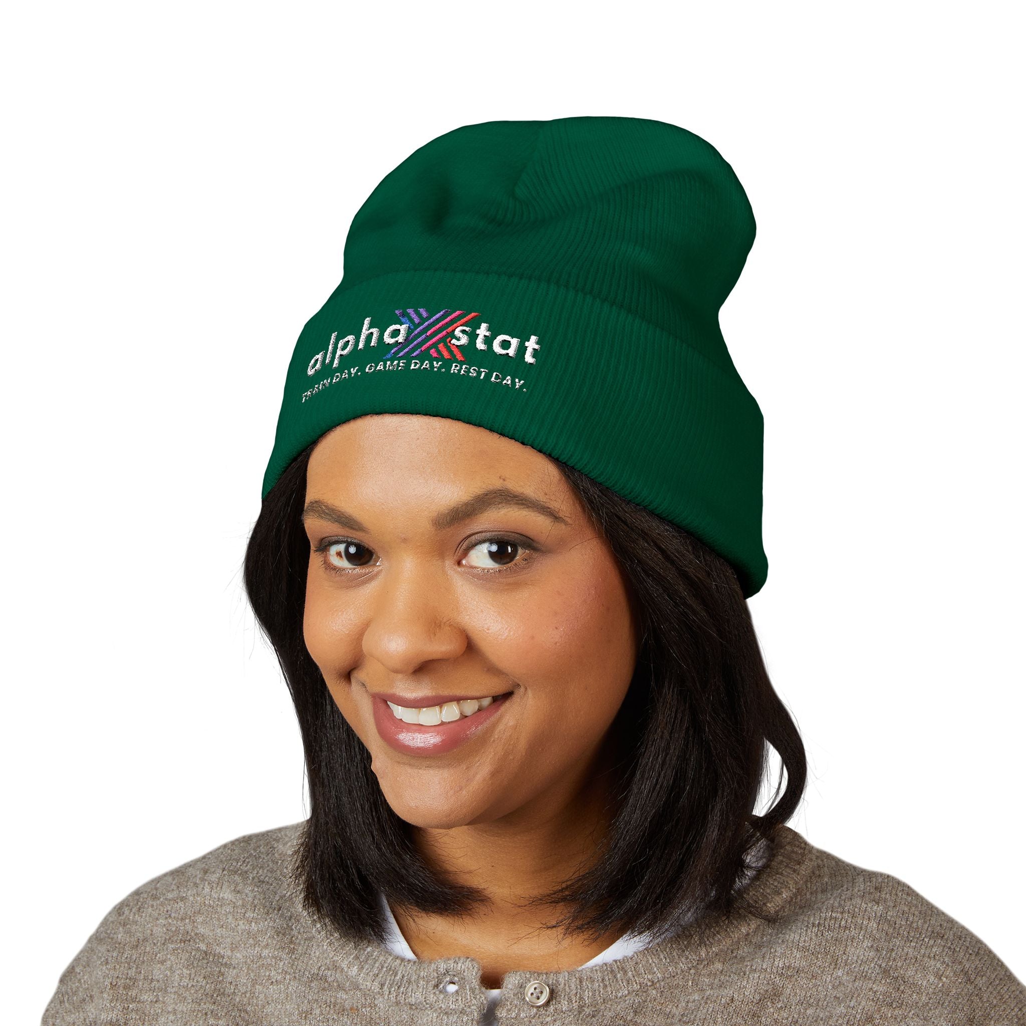 Alpha Stat Embroidered Cuffed Beanie – Bright Yellow Knit Hat