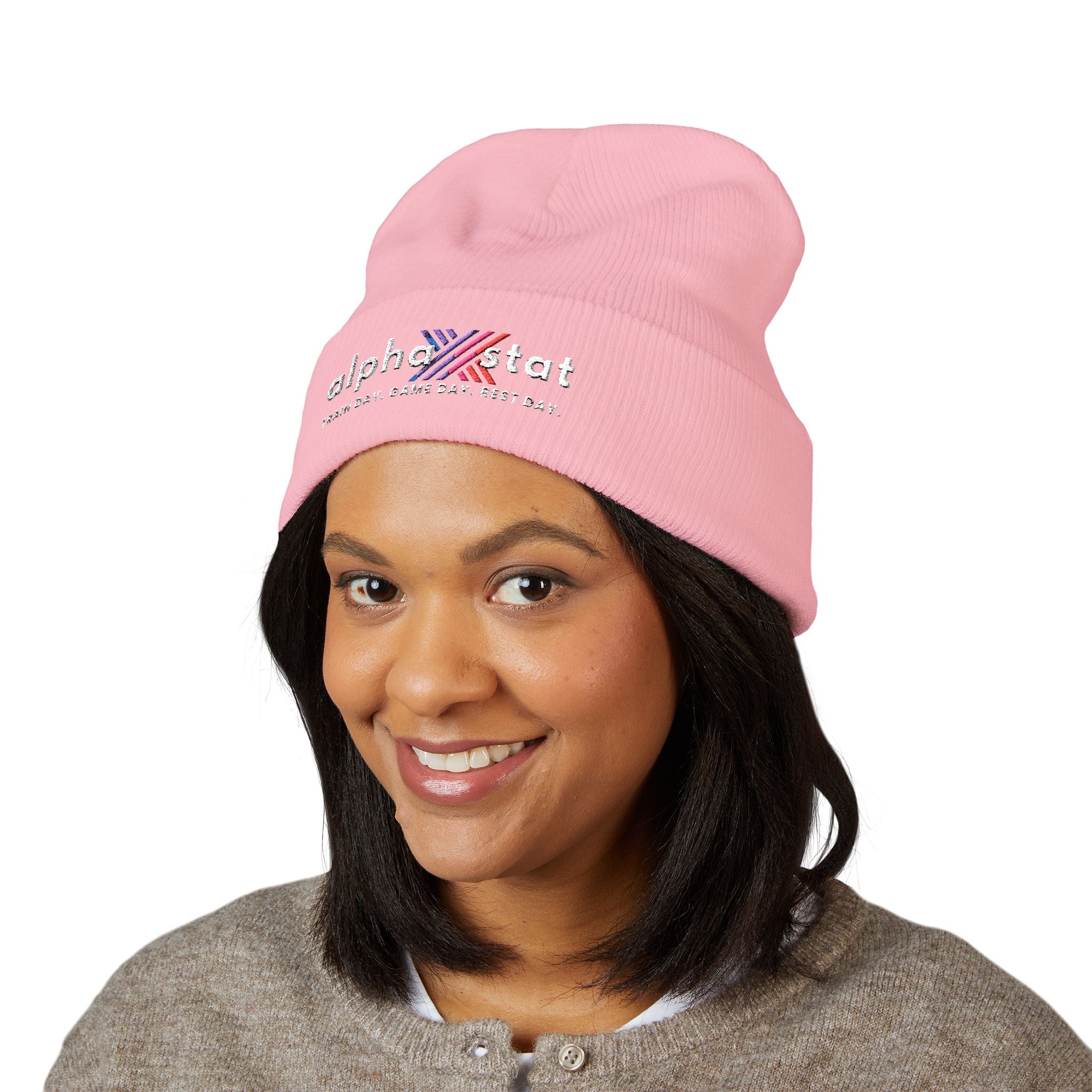 Alpha Stat Embroidered Cuffed Beanie – Bright Yellow Knit Hat