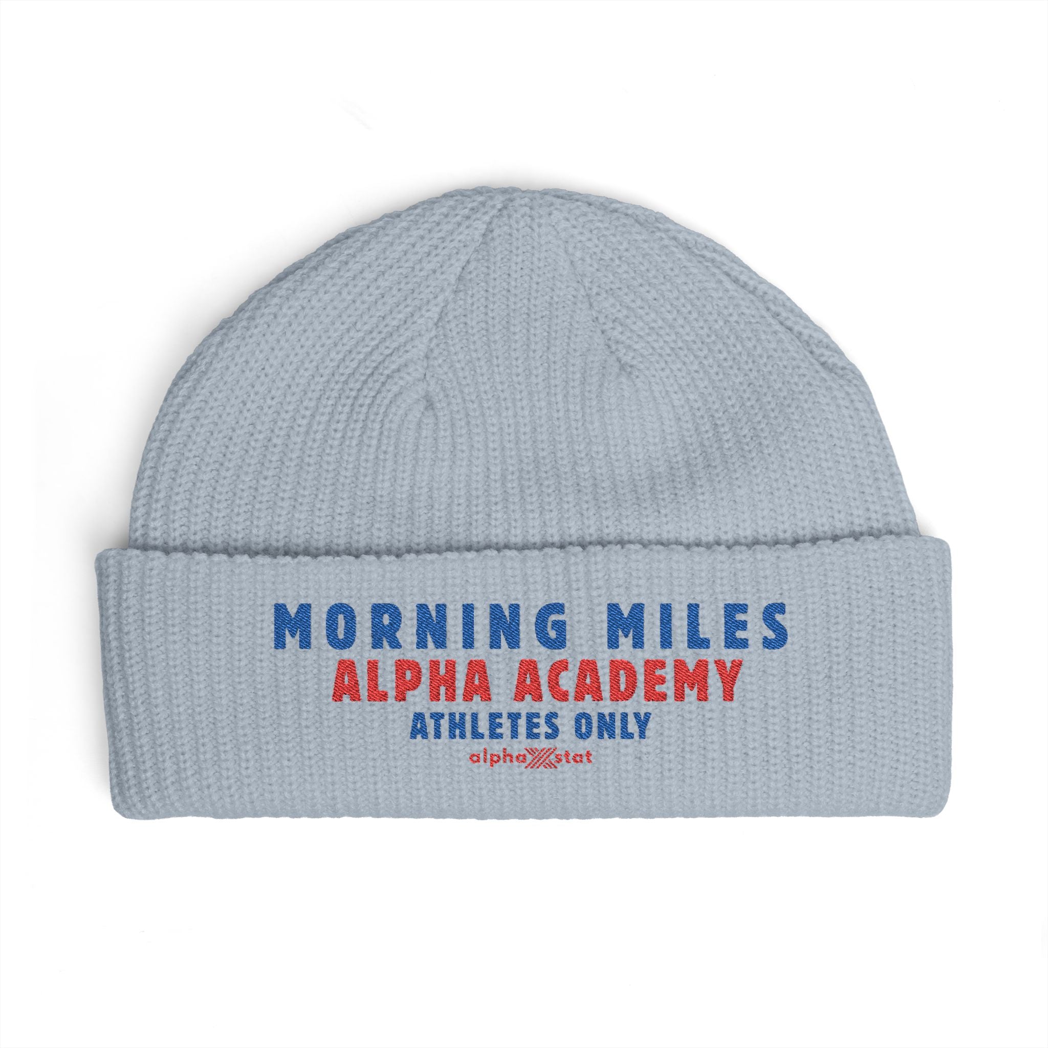 Cuff Beanie — "Morning Miles Alpha Academy" Embroidered Athletic Beanie