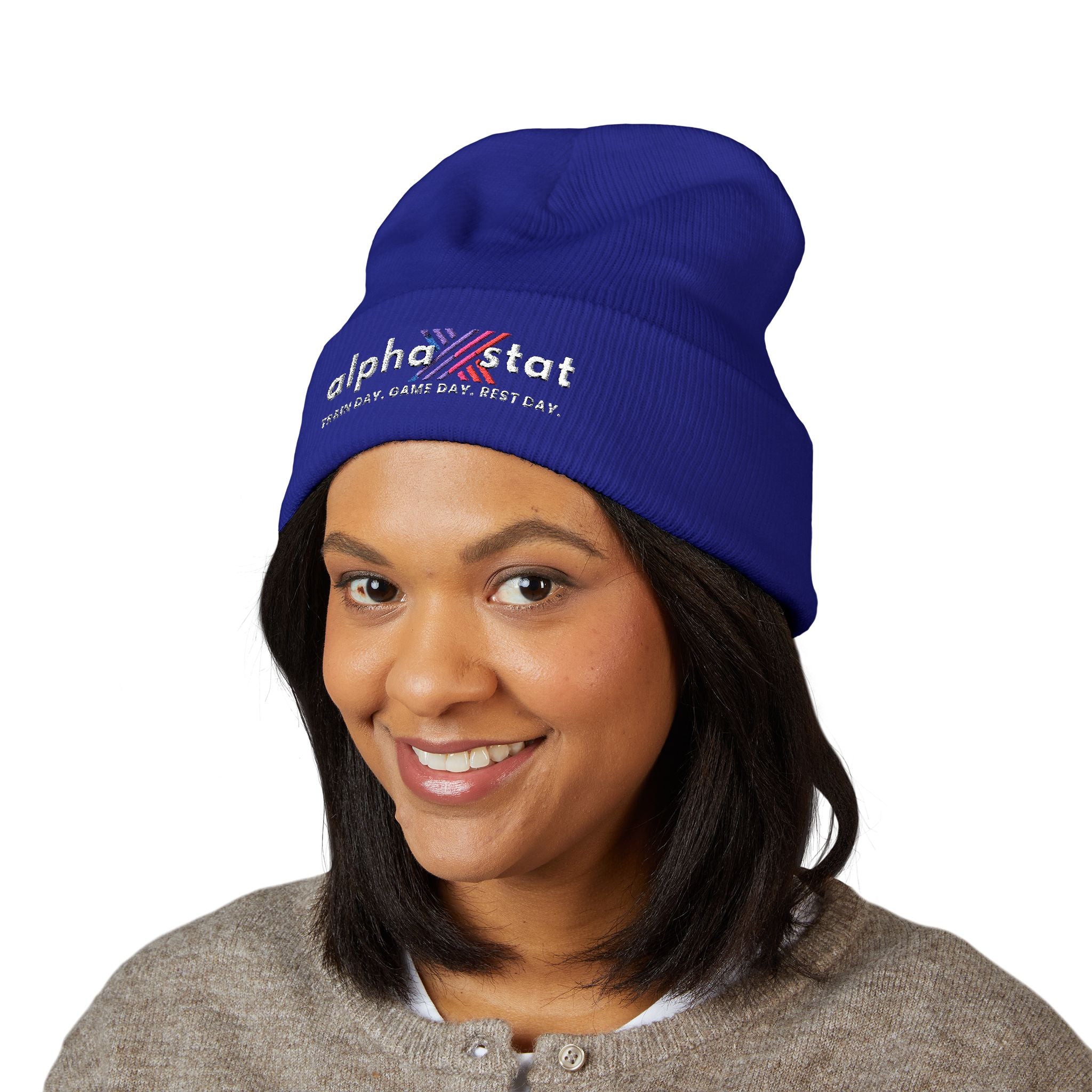 Alpha Stat Embroidered Cuffed Beanie – Bright Yellow Knit Hat