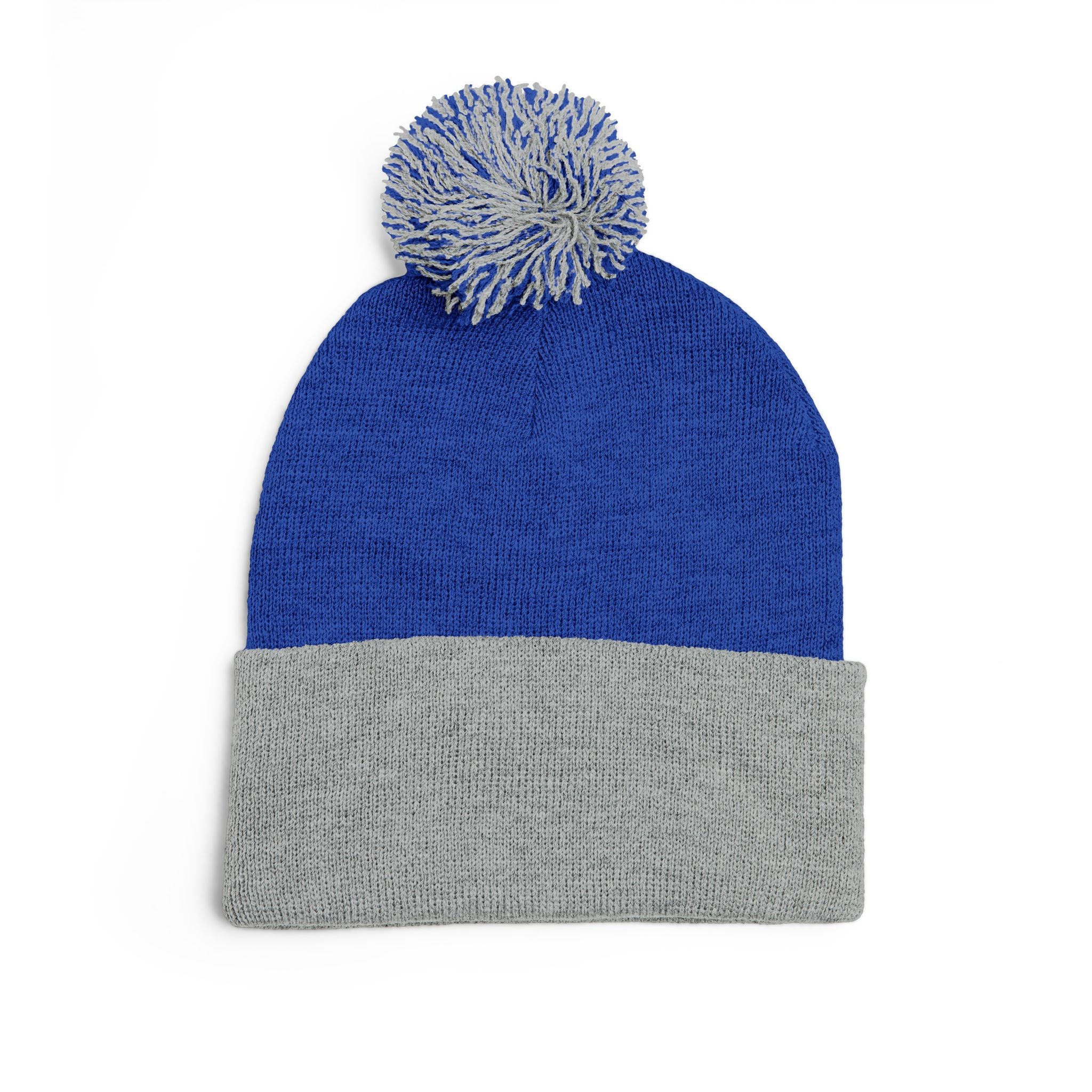 Pom-Pom Beanie — Embroidered Fold-Over Knit Hat