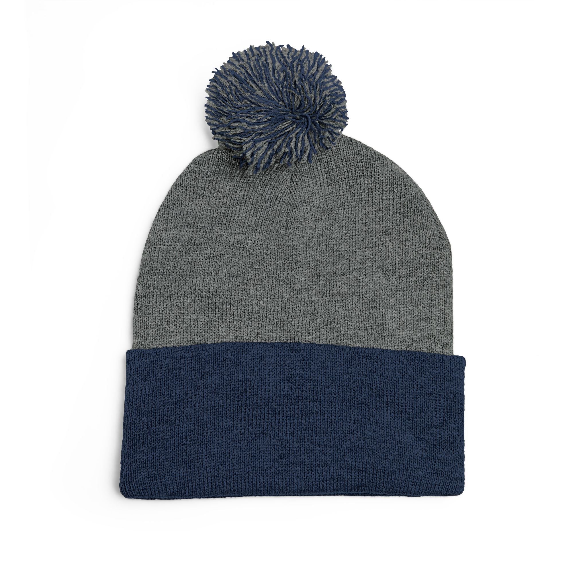 Pom-Pom Beanie — Embroidered Fold-Over Knit Hat