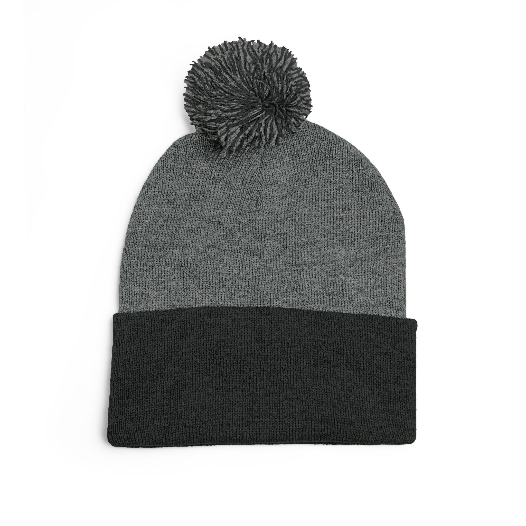 Pom-Pom Beanie — Embroidered Fold-Over Knit Hat