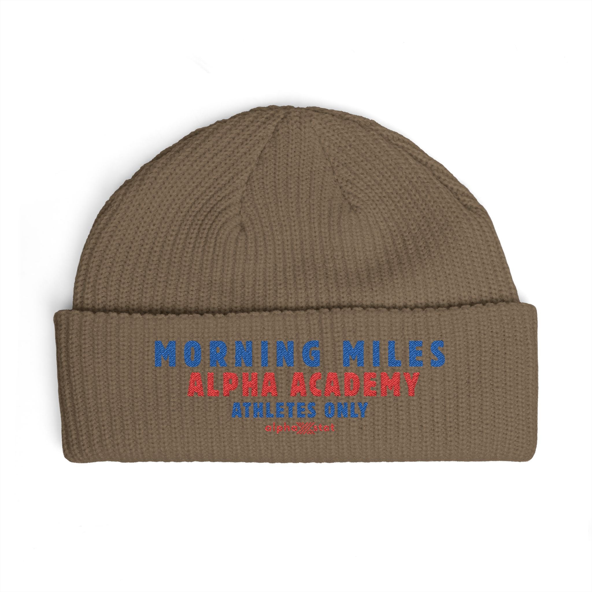 Cuff Beanie — "Morning Miles Alpha Academy" Embroidered Athletic Beanie