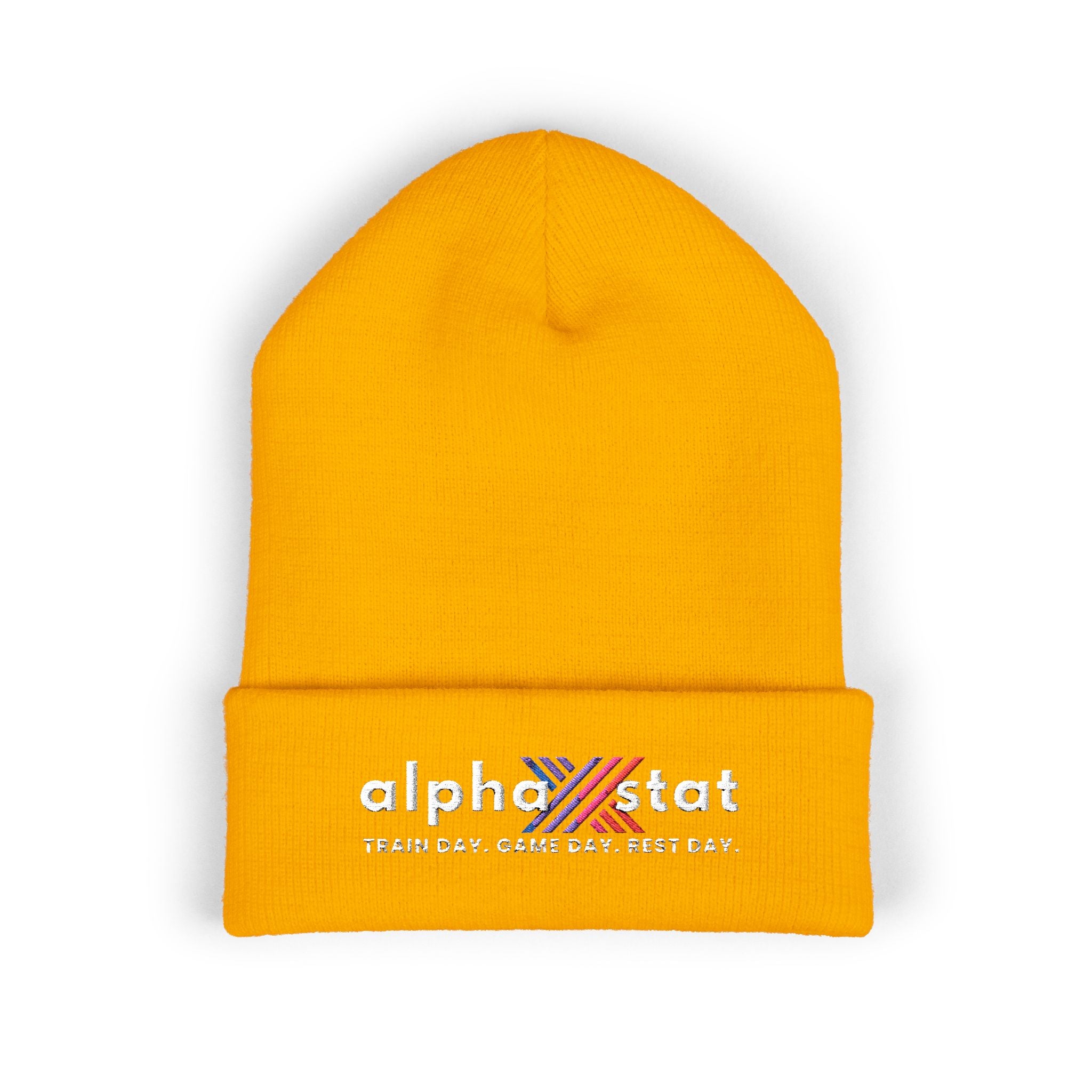 Alpha Stat Embroidered Cuffed Beanie – Bright Yellow Knit Hat